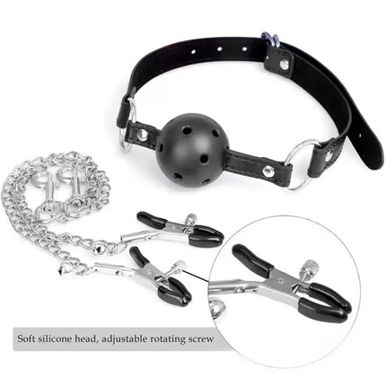 Safe and Comfortable SM Pleasure Set Mouth Plugs Nipple Clamps Anal Plugs Female Pleasure Chains Adult Sex Toys for Women
