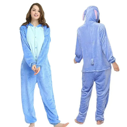 A Litter Of Bears Adults Kigurumi Onesie Couple Flannel Sleepwear Unisex Stitch Cartoon Animal Pajamas Set Winter Warm 2025 New