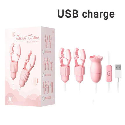 Nipple Clamps Vibrator Breast Massage Tongue Licking Sucking Vibrating Clit Stimulator Female Maturbator Adult Sex Toy For Women