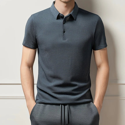 New Men's Business Casual Short-Sleeved Bone Flower Solid Color POLO Shirt Fashion Breathable Comfortable Summer Versatile Top