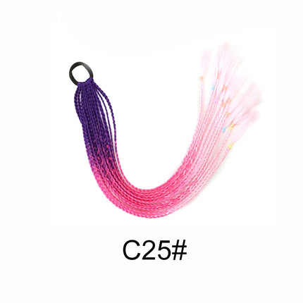 24Inch Synthetic Gradient  Colored Braided Ponytail Hair Extension Elastic Rubber Band Braiding Ponytail for Girl Women