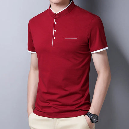 2025 New Men's Casual and Fashionable Solid Color Short-Sleeved Stand-Up Collar T-shirt Summer Versatile and Comfortable Top
