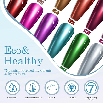 12 Colors Mirror Effect Nail Polish - Metal Chrome No UV Lamp Needed, Quick Dry Long Lasting Nail Lacquer, Professional Salon