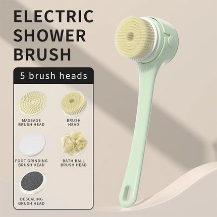 2026 NEW Electric Shower Body Cleaning Brush 5 Heads Spinning Spa Bath Brush Waterproof Long Handle Personal Back Rubbing 3 Gear