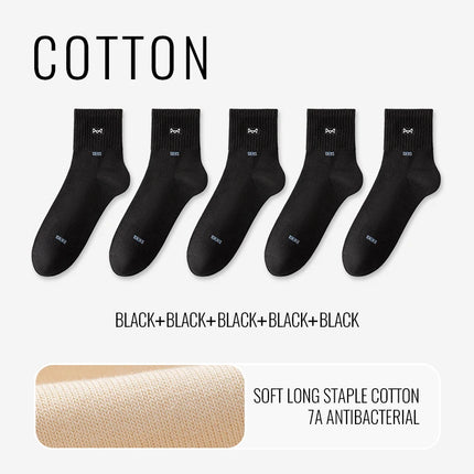 MiiOW 100% Pure Cotton Socks Men Business Dress Long Sock Black White Breathable Sport Sock Antibacterial Anti Odor Crew Socks