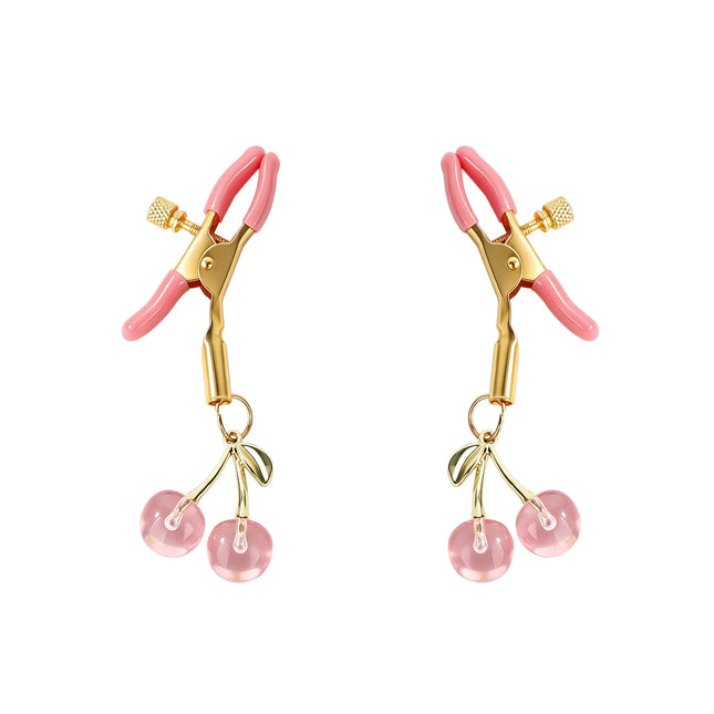 1 Pair Cute Cherry Nipple Clamps Adjustable Screw Tension Silicone Sleeves BDSM Bondage Fetish Gear Adult Sex Toy for Women