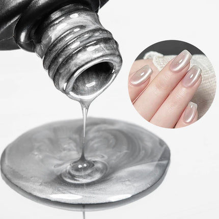 2pc Flow Light White Magnetic Gel Nail Polish Kit - 1pc Cat's Eye Nail Gel + 1pc Magnet Stick, UV LED Soak Off, Long Lasting