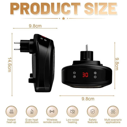 AEB1-Socket Fan Heater With Remote Control, Heater With Thermostat And 12H Timer,For Rooms Up To 10 M²/25 M³ EU Plug