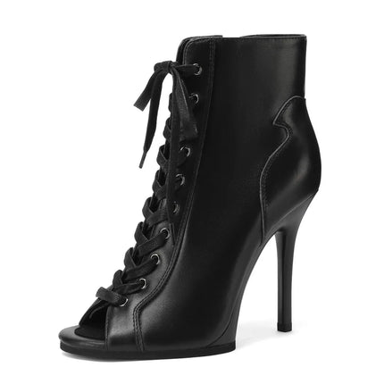 Women Heels Lace-up Black Apricot Boot Stilettos Jazz Dance Lady Shoes For Latin Dancing Outdoor Sexy Stilettos Natural Leather
