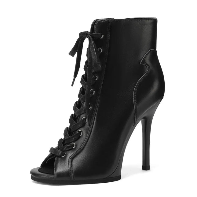 Women Heels Lace-up Black Apricot Boot Stilettos Jazz Dance Lady Shoes For Latin Dancing Outdoor Sexy Stilettos Natural Leather
