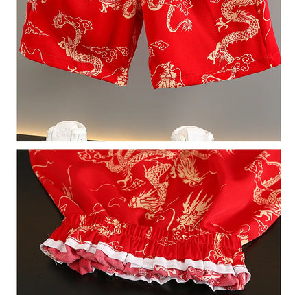 Short Sleeve Tops Shorts 2 Piece Set Boy Outfit Casual Kids Clothes Baby Tang Hanfu Suit Boys Costume Children's Sets Summer