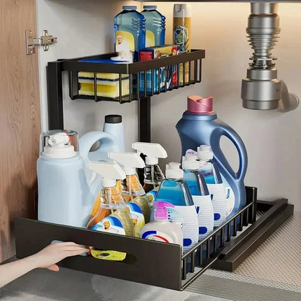 Household Pull Out Under Sink Shelf 2 Layer Sliding Storage Rack Practical Organizer For Kitchen Bathroom Cabinet