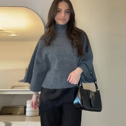 Women's Turtleneck Knit Sweater Flared Sleeve Loose Fit Soft  Pullover Casual Chic Cropped Sweaters Daily Fashion Knitwear Top