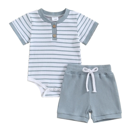 Pudcoco Infant Baby Girl Boy 2Piece Outfits Summer Striped Short Sleeve Romper Elastic Shorts Set Toddler Newborn Girl Boy 0-18M