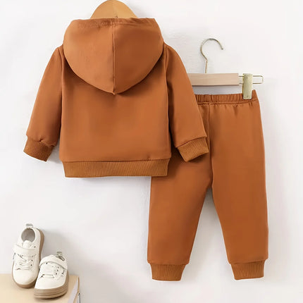 Newborn Baby Boy Long Sleeve Fleece Hoodie with Number Letter Pattern And Casual Sports Pants Set Autumn Winter Outdoor Wear