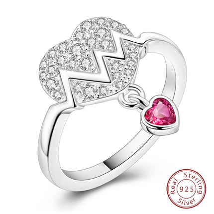 Rings For Women 100% 925 Sterling Silver Pink Heart Crown Star Moon Snowflake Zircon Rings Fashion Engagement Wedding Jewelry