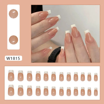 Dark Brown Flowers 24 Pcs Press-on Nails Pink Nail Polish Glossy Artificial Finger Manicure Reusable False Nails