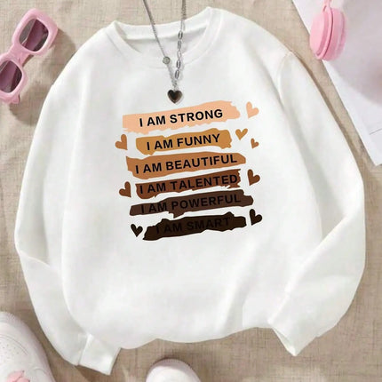 Casual Fashion Street Women Sweatshirt Inspirational Slogan Printing Pullover Warm Soft Hoody Loose O-neck Fleece Female Clothes