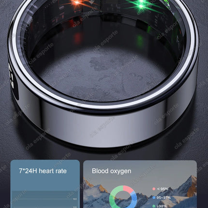 New Smart Ring Touch Screen Health Manager Heart Rate/Blood Oxygen Monitor Wireless Charging IP68 5ATM Waterproof for Universal