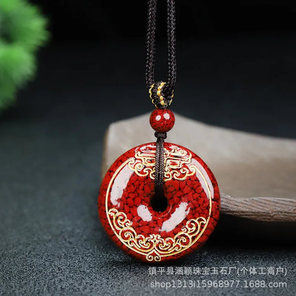Crystal Sand Bronzing Ping An Buckle Pendant Natural Ore Cinnabar Gold-Plated Unbranded Ping An Pendant Good Lucky Charms