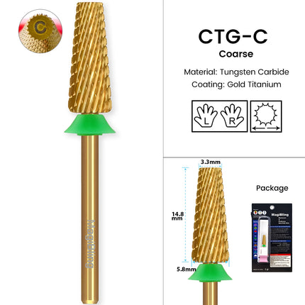 MagiBling Carbide Nail Drill Bits Cross Cut Tapered Barrel Right Left Hand Acrylic Cutter Gel Removal Manicure Tool 3/32'' 16mm