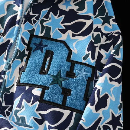 y2k all-print American camouflage hooded jacket men and women devil tide brand zipper couple pentagram hooded cardigan hot sale