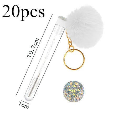 5pcs Gold Keychain Tube Eyelash Brush Eyebrow Comb Microbrush Lash Extension Micro Brushes Makeup Tool Fluffy Fur Ball Decorate