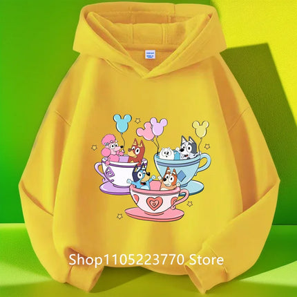 Kids Bluey Themed Hoodie Warm Fleece Lined Sweatshirt Autumn Winter Casual Pullover for Boys Girls