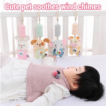 Baby Bed Hanging Drawstring Rattles Mobiles Cartoon Animal Bell Toys Children Early Education Sensory Interaction Plush Toy Gift