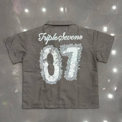 Red Triple Sevens Side Slit Button Placket Shorts Pockets 7S Logo Jorts Men Women Casual Drawstring Waterproof Loose Shortpants