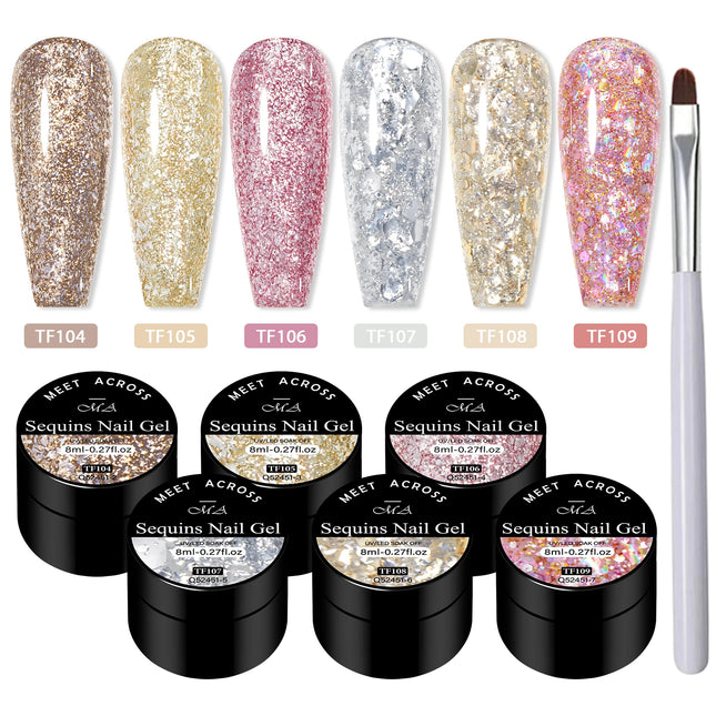 7PCS/SET Glitter Nail Polish,Sparkly Shiny UV LED Soak Off 6Colors Gel Polish Kit Home DIY Manicure Nail Salon Varnish With Tool