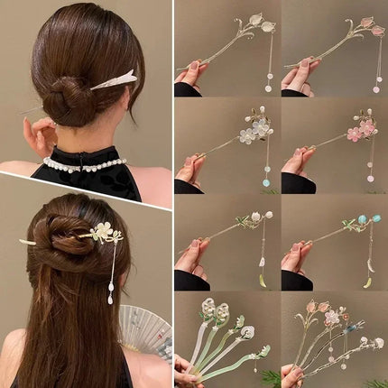 New Chinese Style Hair Stick for Women Flower Tassel Hairpin Women Ancient Style Hair Stick Ornament Hair Insert Accessories