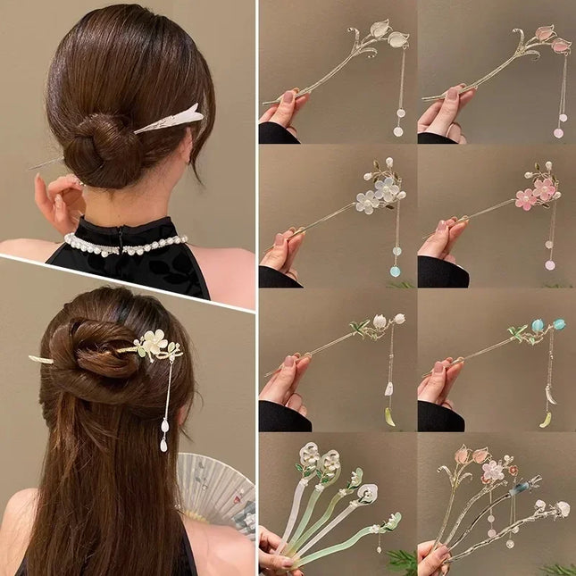 New Chinese Style Hair Stick for Women Flower Tassel Hairpin Women Ancient Style Hair Stick Ornament Hair Insert Accessories