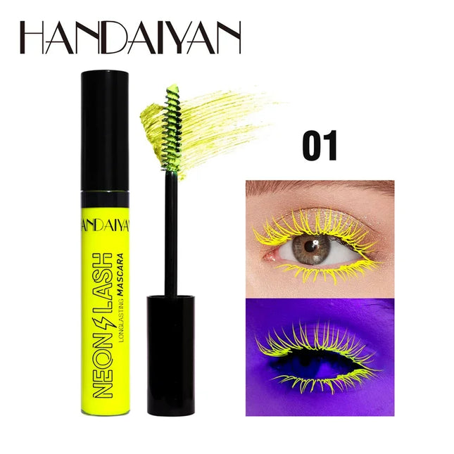 Fluorescence Mascara Waterproof No Blooming Fast Dry Colorful Neon Eyelashes Curling Yellow Blue Lengthens Eye Lashes Cosmetics
