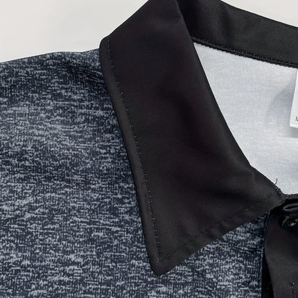 European and American Men's Fashion Gray Black Two-tone Splicing Business Casual Style Short-sleeved Shirt Top Suitable