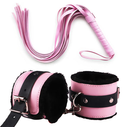 Goods For Adults Set Sexy Leather Plush Handcuffs Blindfold Spanking Soft Whips Tying Cotton Rope Couple Games Bondage Equipment