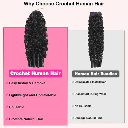 Burmese Curly Crochet Human Hair Pre Looped Deep Wave Human Hair Crochet Miracle Knots Feathered Human Crochet Hair Extensions