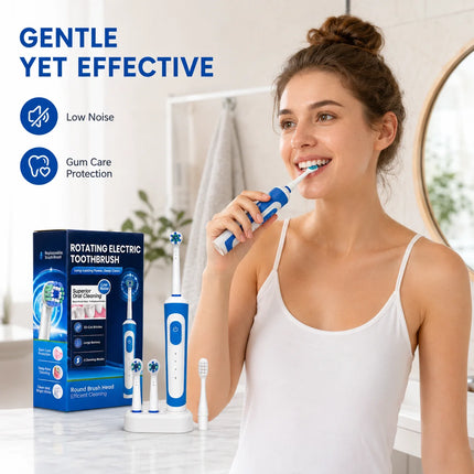 Dr Yadent Rotary Electric Toothbrush for Adults 3 Modes IPX7 Waterproof 3 Brush Heads 45 Days Battery Compatitble with Oral B