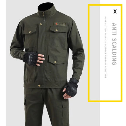 Thickened Work Uniform Set for Men Spring Autumn Auto Repair Welding Heat Resistant Wearable Labor Protection Clothing for Co...