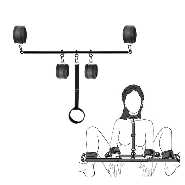 Adjustable Spreader Bar Bondage Set – Hand & Ankle Cuffs with Collar for Couples’ BDSM Play (Adult Use Only)