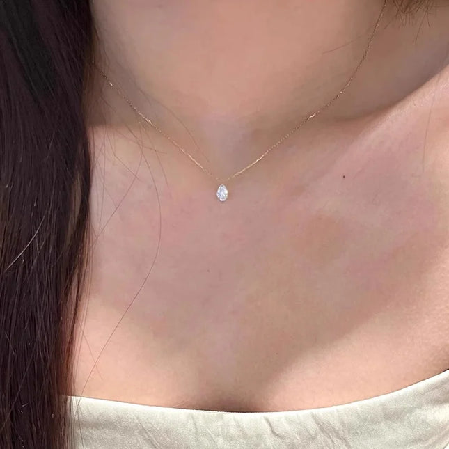 14K Gold Plated Shiny Water Drop Zircon Clavicle Chain for Women Fashion Exquisite Ins Daily Matching Chain Necklace Jewelry