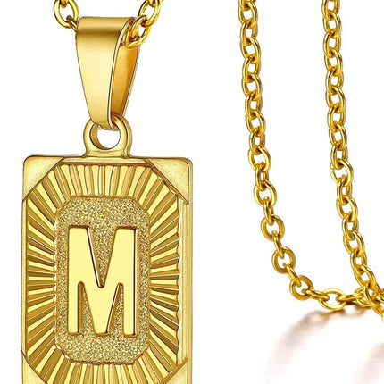 Fashion 26 Letter Gold Color Pendant Necklace for Men Women O Chain Link Charm Square Initial Necklace Choker Jewelry
