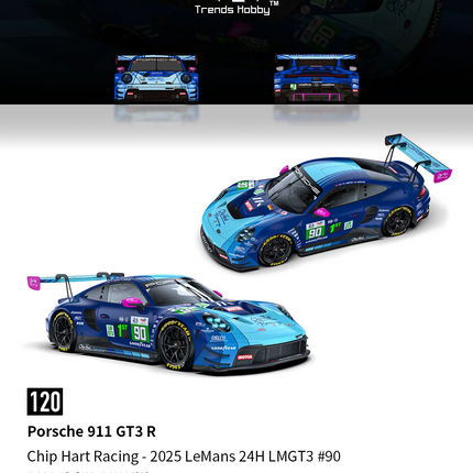 Trends Hobby 1/64 Porsche 911 GT3 R 2025 LeMans 24H LMGT3 Racing Miniature Model Toy Car Free Wheels Diecast Collection Gift