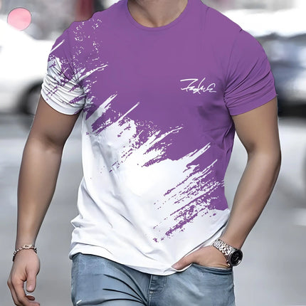 Men's Casual Gradient Printed Short Sleeve T-Shirt 3D Text Pattern Tees Top Fashion Street Design Men's Clothing