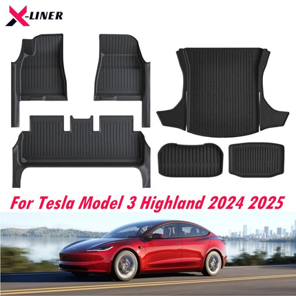 For Tesla Model 3 Highland 2026 2025 Floor Mats with Door Sill Protector Full Cover Floor Liners with Front Rear Cargo Liner