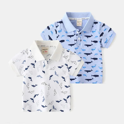 Boys Polo Shirts Summer Kids Cartoon Whale Dolphin Print Short Sleeve Lapel T-shirt Tops Children Casual Clothing For 2-7 Years