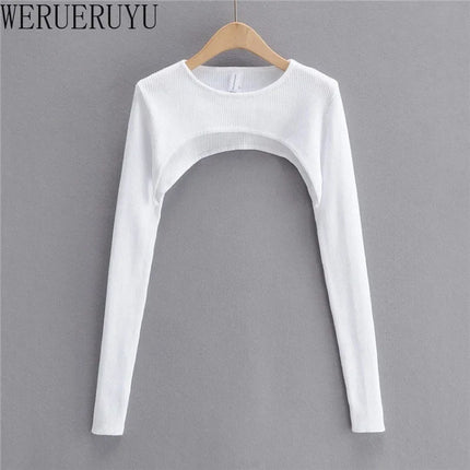 Women's Long Sleeve Crop Top T-shirts Spring Autumn Y2k Aesthetic Clothes O-neck Black White Sexy Harajuku Knitted Tshirt 2023