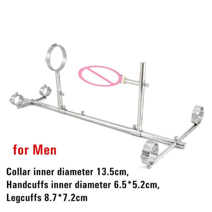 Sex Toys Stainless Steel Bar Spreader with Dildo Holder Restraint Hand Foot Collar Bondage Toture Rack Frame Handcuffs BDSM Tool