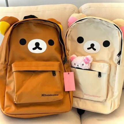 Kawaii Rilakkumas Large Capacity Backpack Japanese Cartoon Anime Student Leisure School Bag Travel Bag Waterproof Nylon Backbag