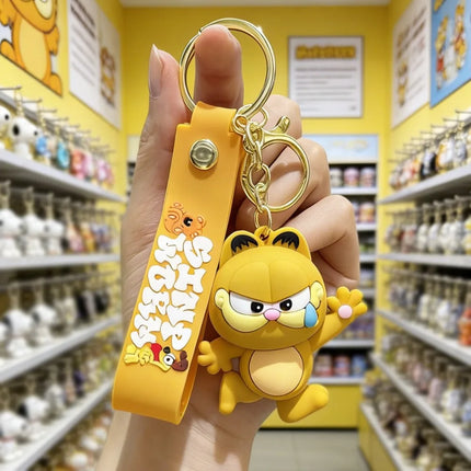 Garfield 3D Silicone Keychain Set Cartoon Cat Figure Bag Charm Backpack Pendant Milk Cup Teddy Bear Decor Daily Birthday Gift